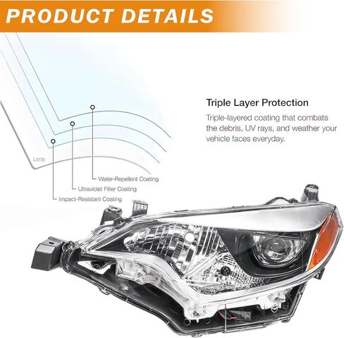 Headlights Assembly Compatible with 2014 2015 2016 Toyota Corolla Projector Headlights Headlamps Pair, Chrome Housing Amber in Kuwait