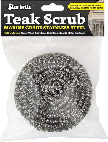 STAR BRITE Marine Grade Stainless Steel Teak Scrub - Durable, Rust-Resistant Wood & Metal Cleaner Tool for Boat Decks, Furniture, and More - 100% Stainless Steel (088450) in Kuwait