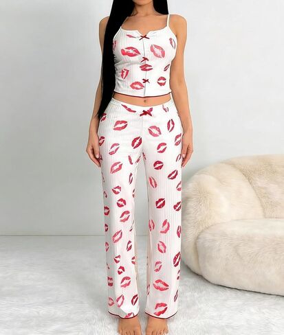 Women's 2 Piece Pajama Set Lace Lingerie Cami and Pants Cute Sleepwear in Saudi Arabia