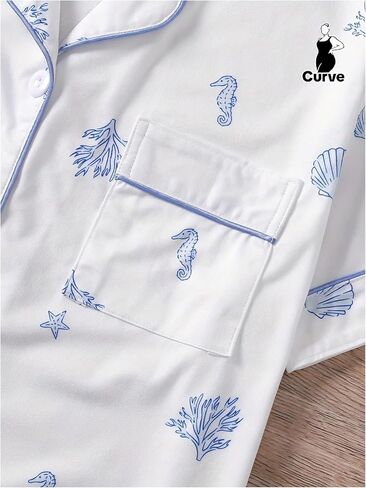 OYOANGLE Women's Plus Size Pajama Set Graphic Print Button Down Sleepwear Shorts Pjs Lounge Set in Saudi Arabia