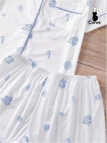 OYOANGLE Women's Plus Size Pajama Set Graphic Print Button Down Sleepwear Shorts Pjs Lounge Set in Saudi Arabia