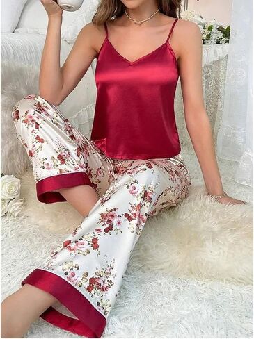Women's Pajama Sets Sleeveless Cami Top and Pants Sleepwear Nightwear Casual Soft Pjs Lounge Sets 2 Piece in Saudi Arabia