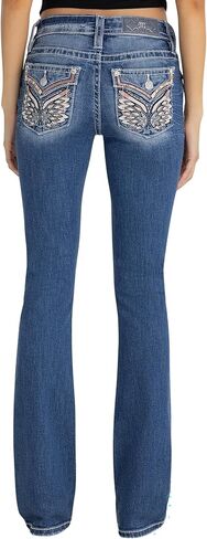 Miss Me Women's Pink Stitched Winged Mid Rise Bootcut Jeans with Faux Flap Pockets in Saudi Arabia
