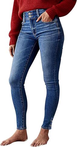Flamingals High Waist Women's Skinny Jeans Butt Lifting Slim Fit Casual Wash Stretchy Skinny Leg Double Button Denim Pants in Saudi Arabia