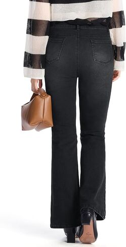 بنطال جينز نسائي قصير قابل للتمدد مقاس 26 بوصة، عالي الخصر، متعرج، من قماش الدنيم، أسود، صغير in Kuwait