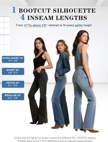 بنطال جينز نسائي قصير قابل للتمدد مقاس 26 بوصة، عالي الخصر، متعرج، من قماش الدنيم، أسود، صغير in Kuwait