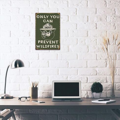 YOYI ART Vintage Metal Sign Smoky the Bear - Only You Can Prevent Wildfires, Funny Retro Tin Sign Sign for Home, Garage, Yard, Outside, Man Cave Wall Deocr Art Accessories, Gifts for men, 8 x 12 Inch in Kuwait