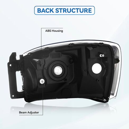 Front Headlight Assembly for 2006-2008 DODGE RAM 1500/2006-2009 DODGE RAM 2500, 3500 Pickup - Replacement Headlamp, Front Bumper Lights in Kuwait