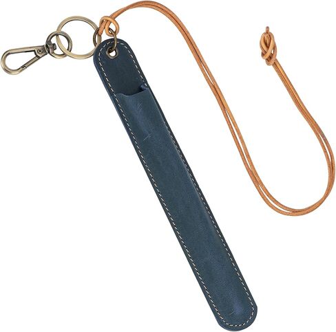 Leather Neck-Hanging Fountain Pen Case, Crazy Horse Blue – Genuine Leather Pen Sleeve with Lanyard & Clip, Protective Single-Pen Holder for Fountain/Rollerball Pens, 1 Pack in Saudi Arabia
