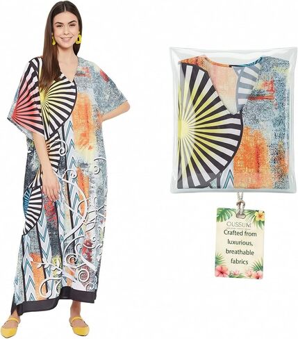 فستان Oussum نسائي طويل ماكسي مقاس كبير من البوليستر قفطان قفطان فستان كاجوال لحفلات الشاطئ in Kuwait