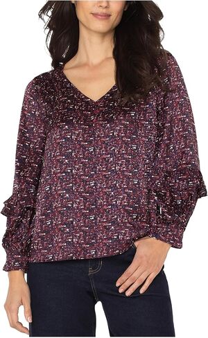 Liverpool Women's Long Sleeve Woven Blouse W/Ruffles in Saudi Arabia