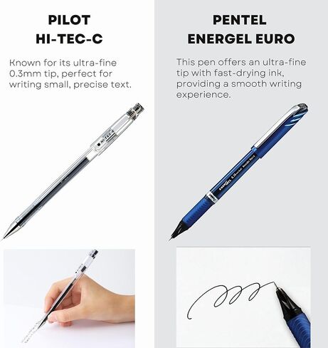 مجموعة أقلام حبر جل يابانية مكونة من 7 أقلام - حبر أسود ذو نقطة دقيقة 0.35-0.7 مم، كتابة ناعمة وأنيقة، تتضمن بطاقة كتابة اختبار - صنع في اليابان in Kuwait