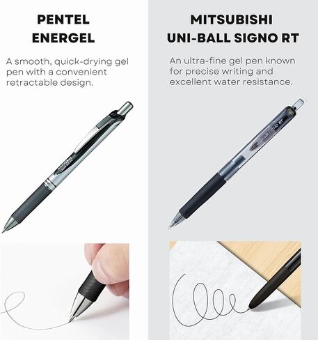 مجموعة أقلام حبر جل يابانية مكونة من 7 أقلام - حبر أسود ذو نقطة دقيقة 0.35-0.7 مم، كتابة ناعمة وأنيقة، تتضمن بطاقة كتابة اختبار - صنع في اليابان in Kuwait