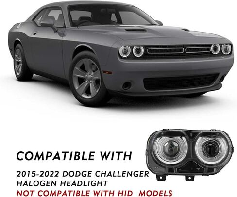 Halogen Headlight Assembly Replacement for 2015-2022 Dodge Challenger Projector Headlamp Driver and Passenger Side，with all bulbs in Saudi Arabia