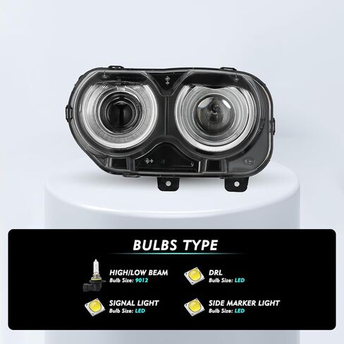 Halogen Headlight Assembly Replacement for 2015-2022 Dodge Challenger Projector Headlamp Driver and Passenger Side，with all bulbs in Saudi Arabia