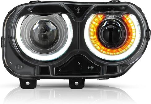 Halogen Headlight Assembly Replacement for 2015-2022 Dodge Challenger Projector Headlamp Driver and Passenger Side，with all bulbs in Saudi Arabia