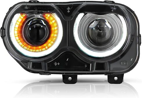 Halogen Headlight Assembly Replacement for 2015-2022 Dodge Challenger Projector Headlamp Driver and Passenger Side，with all bulbs in Saudi Arabia