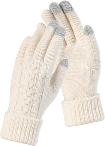 TRENDOUX Merino Wool Womens Winter Gloves Folding Cuffs Touchscreen Soft Skin-Friendly Jacquard Thin Knit Warm Glove in Kuwait