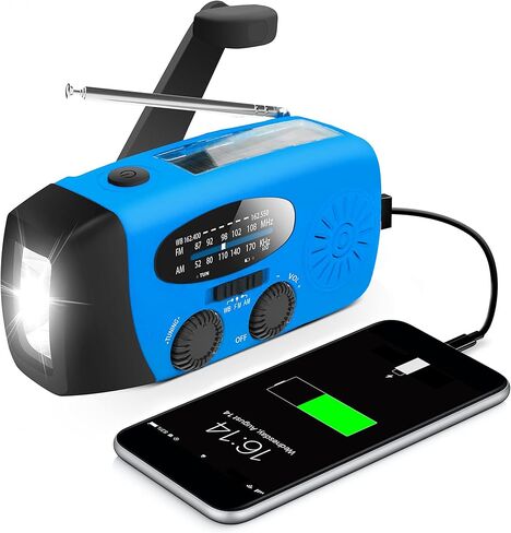 Emergency Crank Weather Radio, 4000mAh Solar Hand Crank Portable AM/FM/NOAA Radio with 1W 3 Mode Flashlight & Motion Sensor Reading Lamp, Cell Phone Charger, SOS for Home and Emergency in Saudi Arabia