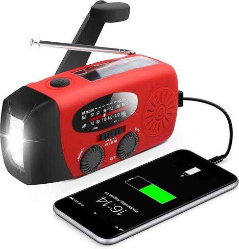 Emergency Crank Weather Radio, 4000mAh Solar Hand Crank Portable AM/FM/NOAA Radio with 1W 3 Mode Flashlight & Motion Sensor Reading Lamp, Cell Phone Charger, SOS for Home and Emergency in Saudi Arabia