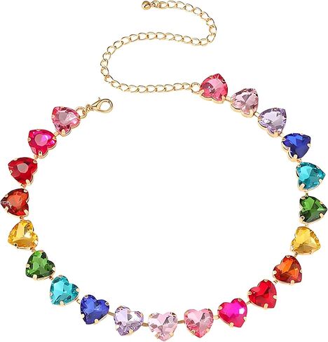 Denifery Rhinestone Heart Choker Necklace Jewelry Sparkly Crystal Heart Neck Chain Heart Statement Necklace for Women in Kuwait