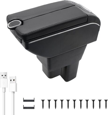 YJYWZH for Honda Fit/Jazz 2009-2013 Armrest Storage Box, 7 USB Carbon Fiber Leather Console Organizer with Cup Holder Black Thread in Kuwait