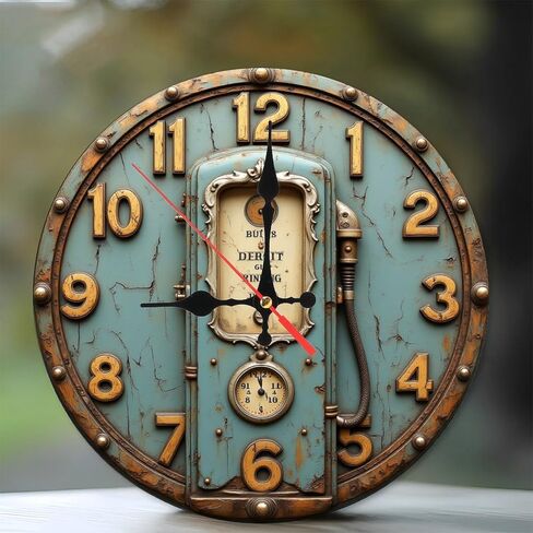 Vintage Gas Pump Industrial Wooden Wall Clock with Steampunk Details 25x25cm in Saudi Arabia