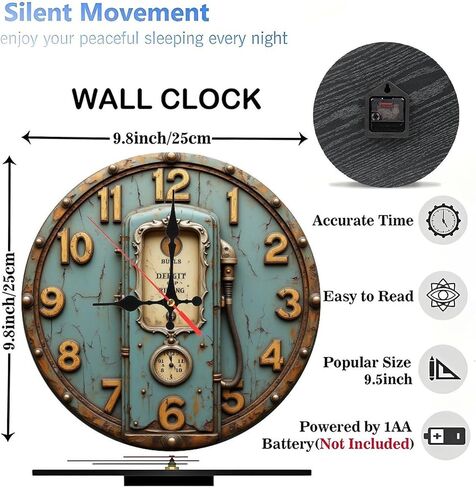 Vintage Gas Pump Industrial Wooden Wall Clock with Steampunk Details 25x25cm in Saudi Arabia