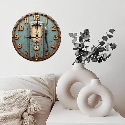 Vintage Gas Pump Industrial Wooden Wall Clock with Steampunk Details 25x25cm in Saudi Arabia