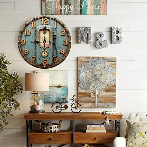 Vintage Gas Pump Industrial Wooden Wall Clock with Steampunk Details 25x25cm in Saudi Arabia