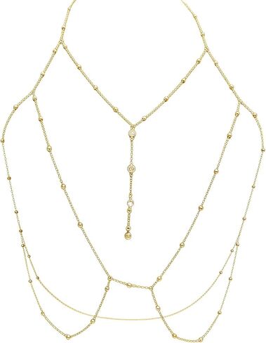 14K Gold Plated Body Chains for Women Gold Silver Body Jewelry Non Piercing Lnlaid Rhinestone Sexy Layered Chest Chain Jewelry for Women Bikini Body Beach Party Vacation Jewelry Gift in Saudi Arabia