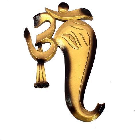 معلقة على الحائط من eSplanade Ganesha Ganesh | تعليقة حائط أوم أوم | اكسسوارات الديكور - ديكور المنزل | خشب - 11.5 بوصة - ذهبي in Saudi Arabia