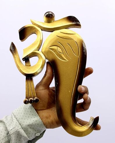 معلقة على الحائط من eSplanade Ganesha Ganesh | تعليقة حائط أوم أوم | اكسسوارات الديكور - ديكور المنزل | خشب - 11.5 بوصة - ذهبي in Saudi Arabia