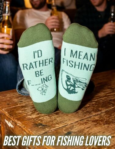 InnoBeta Fishing Gifts for Men, Gifts for Fishing Lover, One Size Crew Socks, I'd Rather Be FXXXING in Saudi Arabia