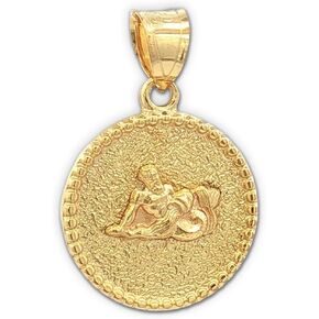 CROSS + CROWN Premium 14K Yellow Gold Zodiac Pendant, Durable Double-Bonded 14K Charm for Necklace, Women & Mens Gold Zodiac Pendant for Chain, Handcrafted Astrology Jewelry in the USA in Kuwait