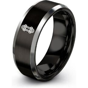 Gift for Skateboarder - Skateboard Ring - Black Yellow Gold Silver - Men Women - Flat Dome Bevel - Band - Tungsten - 8mm - Anniversary Wedding - Brushed Polished - Personalized Custom Engraving in Kuwait