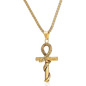 Stainless Steel Ankh Cross Pendant Necklace Coptic Cross Religious Snake Necklace Ancient Egyptian Cross Gift in Kuwait