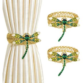 Dragonfly Curtain Tiebacks, 2 Pack Gold Metal Green Enamel & Rhinestone Curtain Ties,Elastic No Drill Curtain Holdbacks for Drapes, Curtain Holders for Living Room Bedroom Home Decor in Kuwait
