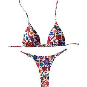 WDIRARA Women's Floral Bikini Set Halter Triangle String 2 Piece Swimsuit Tie Side Bathing Suit in Kuwait