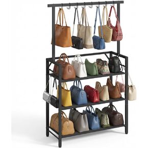 Large Purse Organizer for Women with 8 Purse Hanger, 3-Tier Tall Floor Standing Purse Rack with 6 Side Hooks for Storage, Space Saving Handbag Organizer, Bedroom, Entryway, Black HSBK8301 in Kuwait