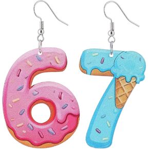 ستة أقراط مضحكة ستة سبعة 67 أقراط للرجال والنساء مضحك 67 أقراط أكريليك ميمي: عيد ميلاد، عيد الفصح، عيد الميلاد هدية تخزين للمراهقين والمراهقين 1 زوج in Kuwait