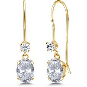 أقراط متدلية بسلك فرنسي من جيم ستون كينج للنساء | ذهب أصفر عيار 14 قيراط | جوهرة الميلاد من الأحجار الكريمة والتوباز الأبيض | بيضاوية 6 × 4 مم ودائرية 2.5 مم | هدايا مجوهرات للنساء in Kuwait