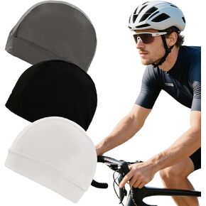 3pcs Football Skull Caps Silk Skull Cap for Locs Moisture Wicking Stretchy Breathable Cooling Helmet Liner Cycling Caps Sweat Running Beanie Hat for Men Women(Black/White/Gray) in Kuwait