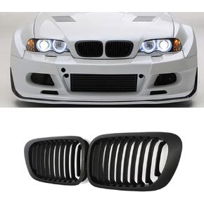 شبكات شواية الكلى الأمامية من MIC مناسبة لـ 1998-2002 3-Series E46 2-Door Coupe Cabriolet Pre-Facelift & 2000-2007 E46 M3 Coupe Cabriolet، أسود لامع (شريحة واحدة) in Kuwait