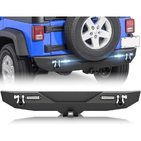 for Wrangler JK JKU Rear Bumper Compatible with 2007 2008 2009 2010 2011 2012 2013 2014 2015 2016 2017 2018 Jeep Wrangler JK JKU Unlimited 2/4 Doors with LED Lights, 2" Hitch Receiver & D-Rings in Kuwait