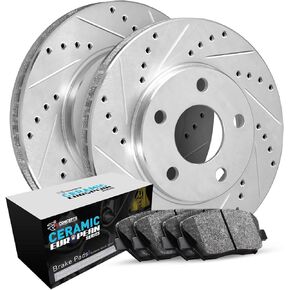 R1 Concepts Rear Brake Kit For 2010-2013 Audi A3, 2012-2013 Volkswagen Beetle, 2010-2016 Volkswagen Eos| Drilled Slotted Brake Rotors| Semi-Metallic Brake Pads and Rotors Kit in Kuwait