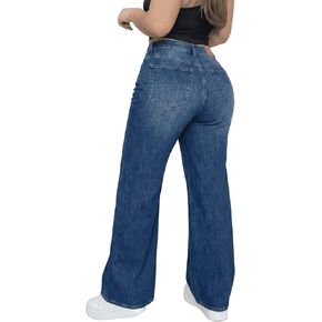 Plus Size Wide Leg Jeans for Curvy Women High Waisted Relaxed Fit Denim Pants with Palazzo Trousers in Saudi Arabia