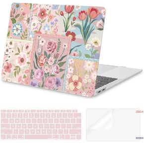 حافظة MOSISO متوافقة مع جهاز MacBook Air 13 بوصة 2022 2021 2020 2019 2018 الإصدار A2337 M1 A2179 A1932 معرف اللمس، حافظة بلاستيكية صلبة واقية من الزهور المقسمة وغطاء لوحة المفاتيح وفيلم شاشة، وردي in Kuwait