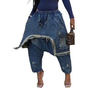 Vaceky Baggy Harem Jeans Women Dubble Layer Y2K Cargo Barrel Pants Streetwear in Kuwait