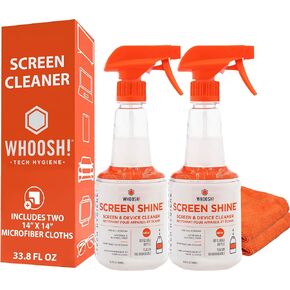 WHOOSH! 2.0 Screen Cleaner Kit - [New REFILLABLE 16.9 Oz ] Best for Smartphones, iPads, Eyeglasses, TV Screen Cleaner, LED, LCD,Computer, Laptop & Touchscreen - 16.9 Fl Oz Full Bottle + 2 Cloths in Kuwait